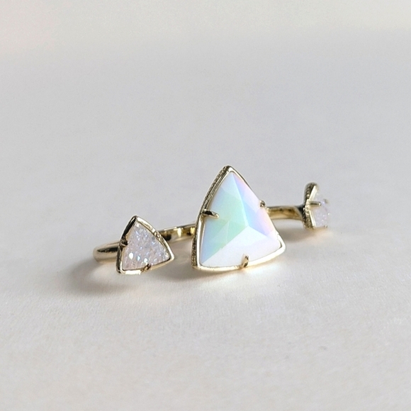 Kendra Scott Jewelry - Kendra Scott Rachel Two Finger Dual Band Ring White Drusy & Iridescent Stone